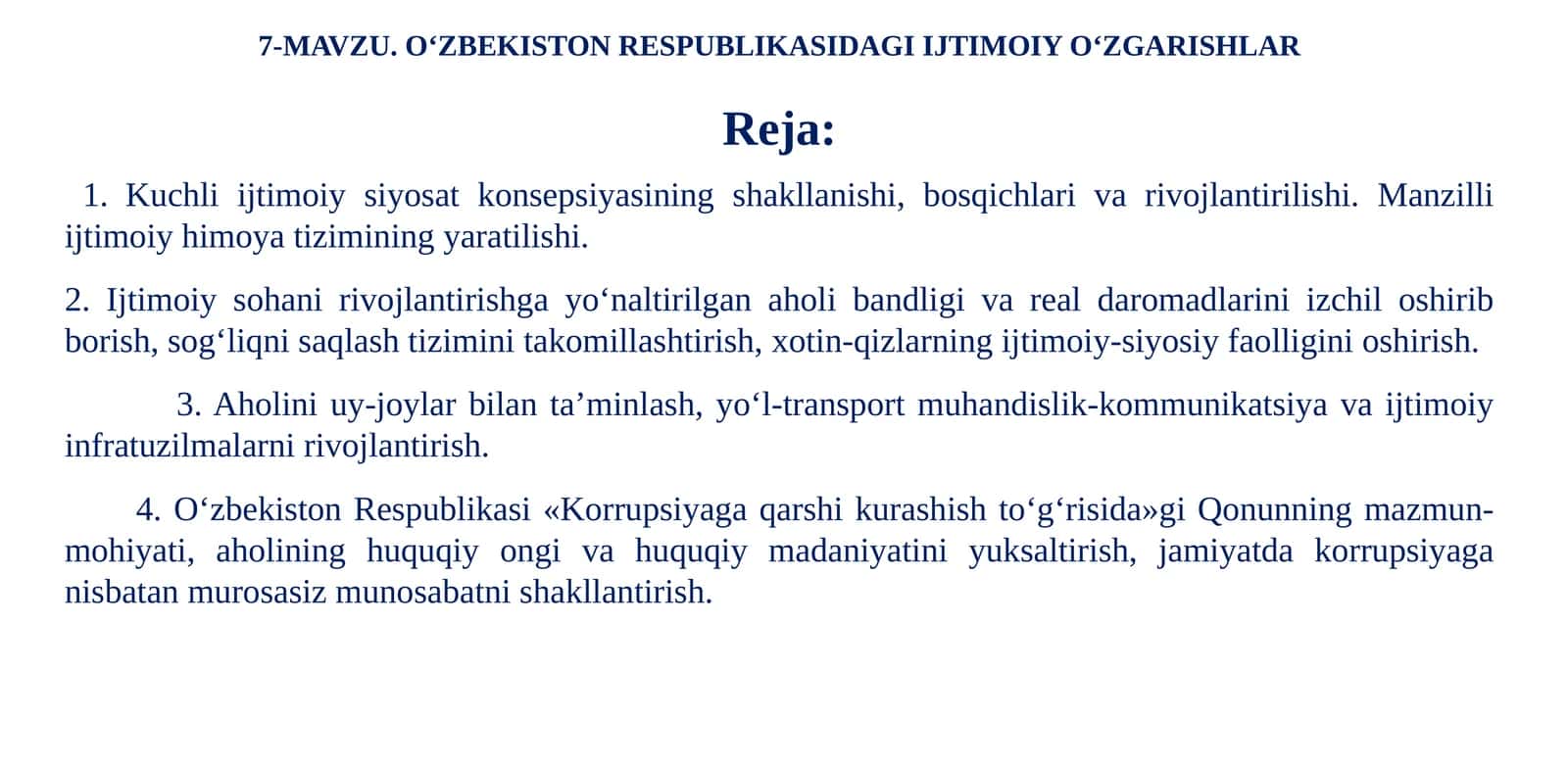 O‘zbekiston Respublikasidagi Ijtimoiy O‘zgarishlar 1