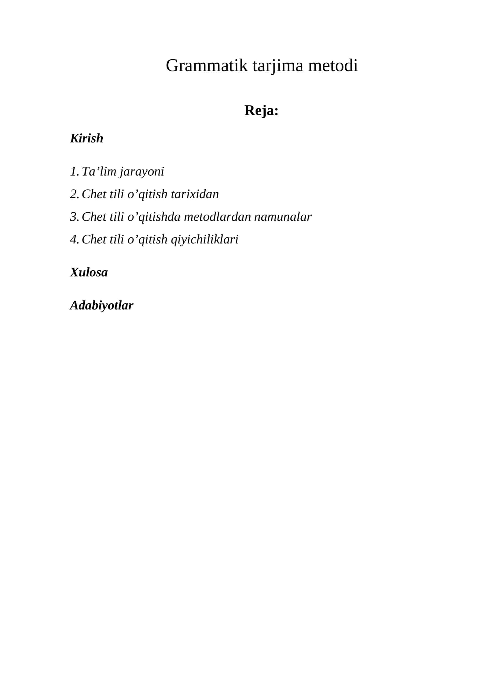 Chet tili o’qitishda metodlardan namunalar 1