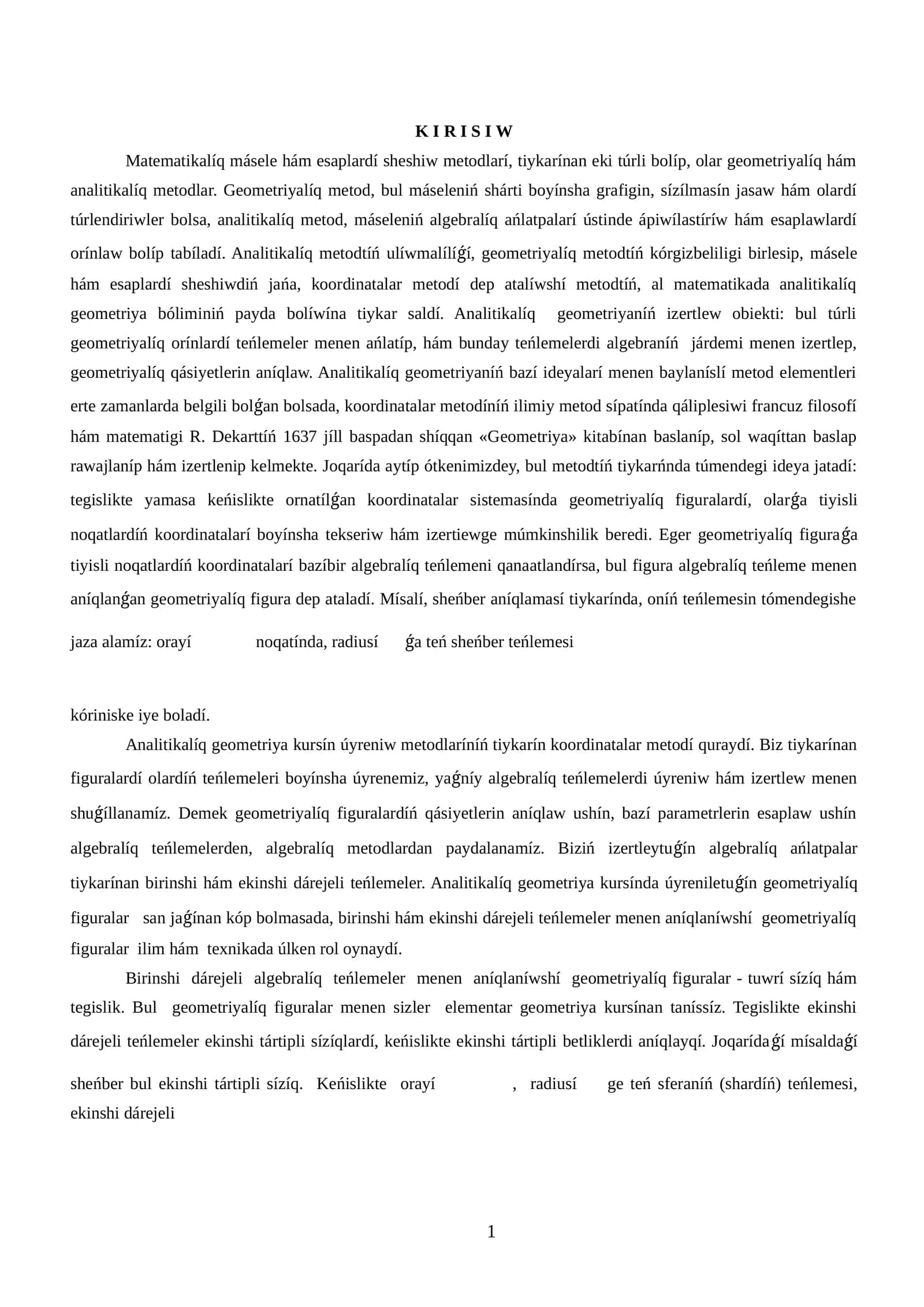 Matematikalíq másele hám esaplardí sheshiw metodlarí 1