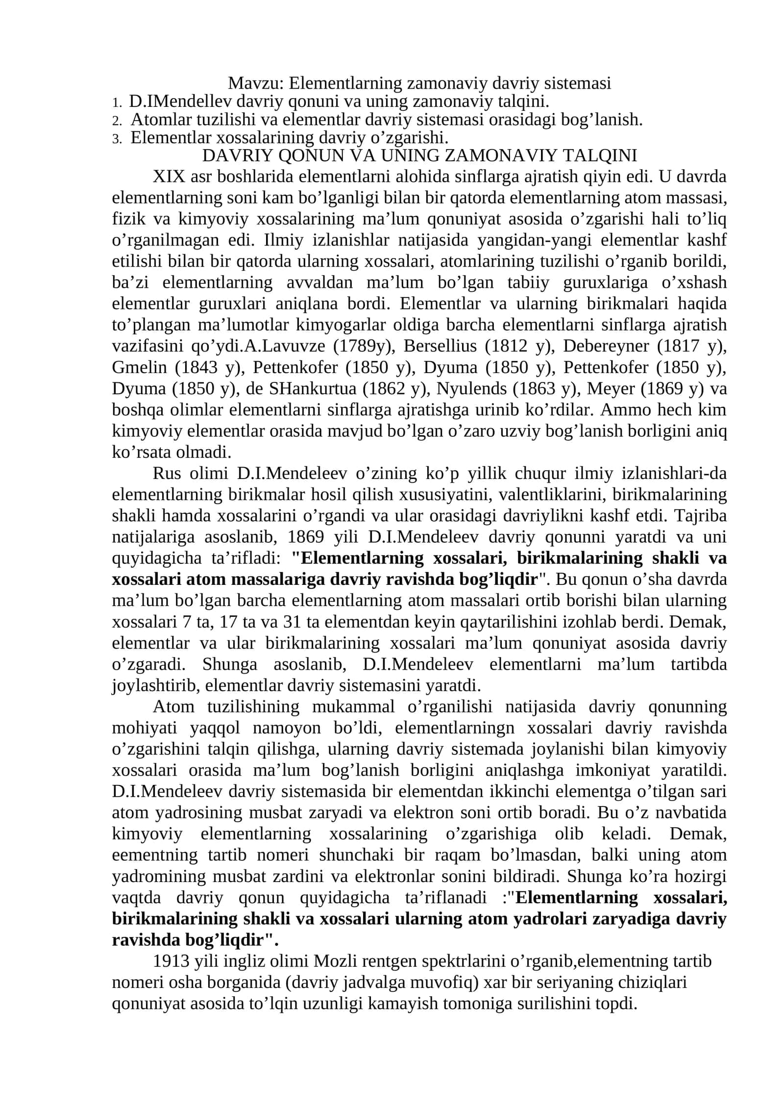 Elementlarning zamonaviy davriy sistemasi 1