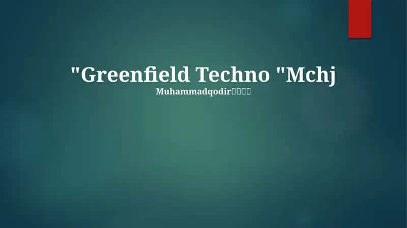 Greenfield Techno "Mchj 1