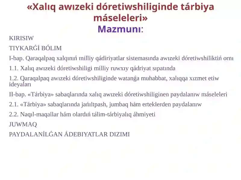 Xalıq awızeki dóretiwshiliginde tárbiya máseleleri