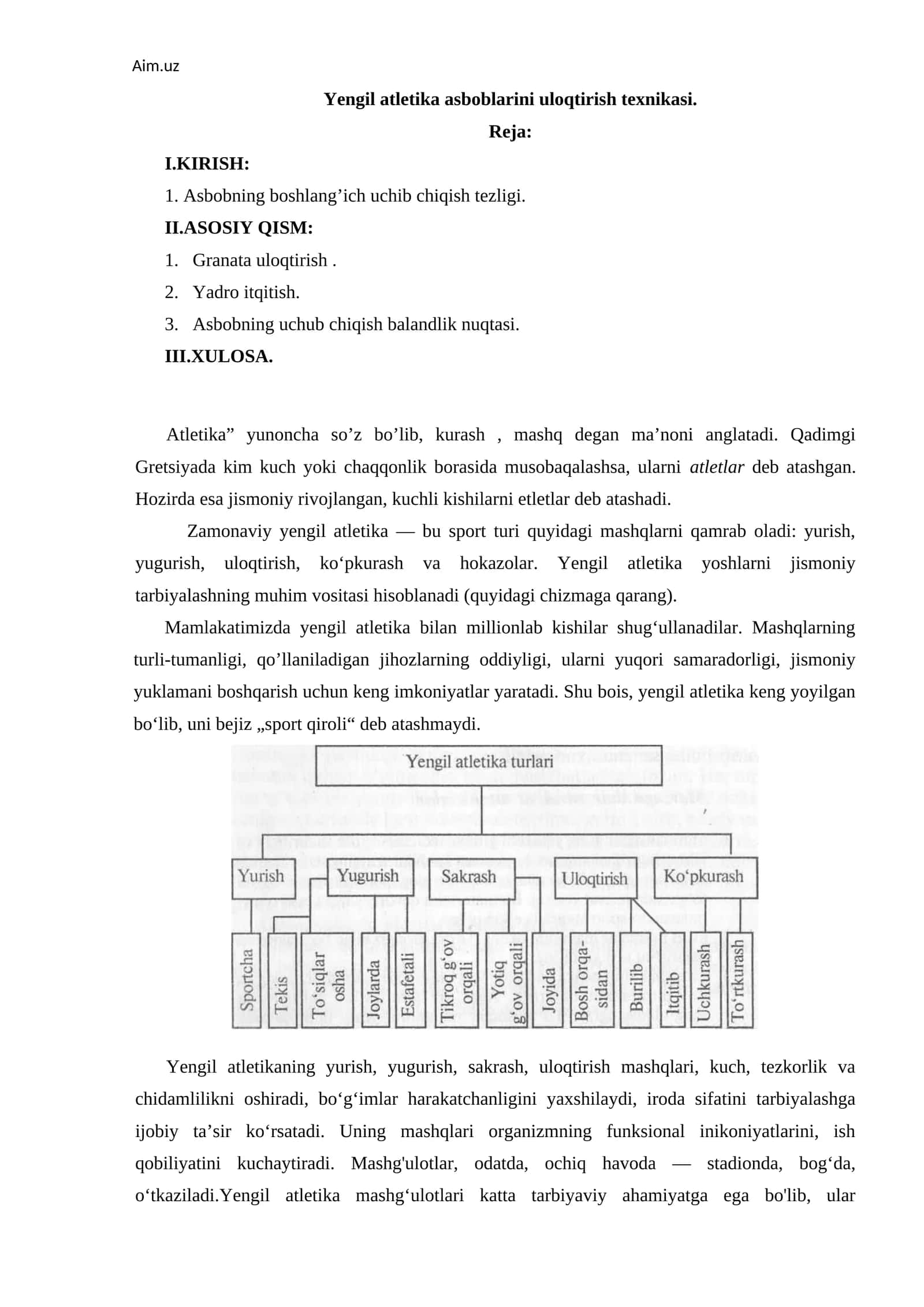 Yengil atletika asboblarini uloqtirish texnikasi 1
