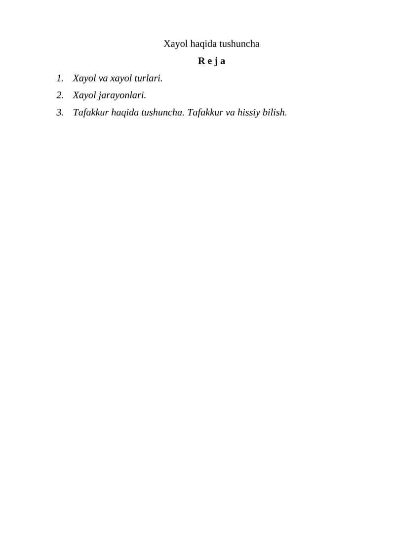 Xayol haqida tushuncha 1