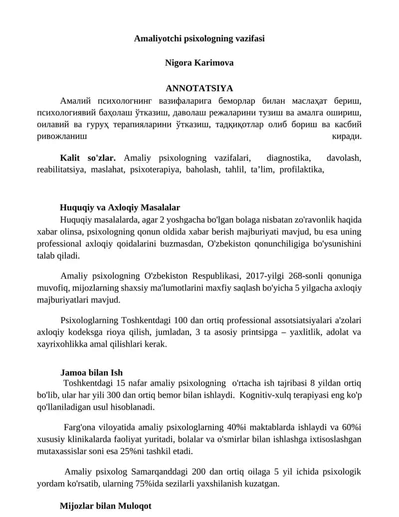 Amaliyotchi psixologning vazifasi 1
