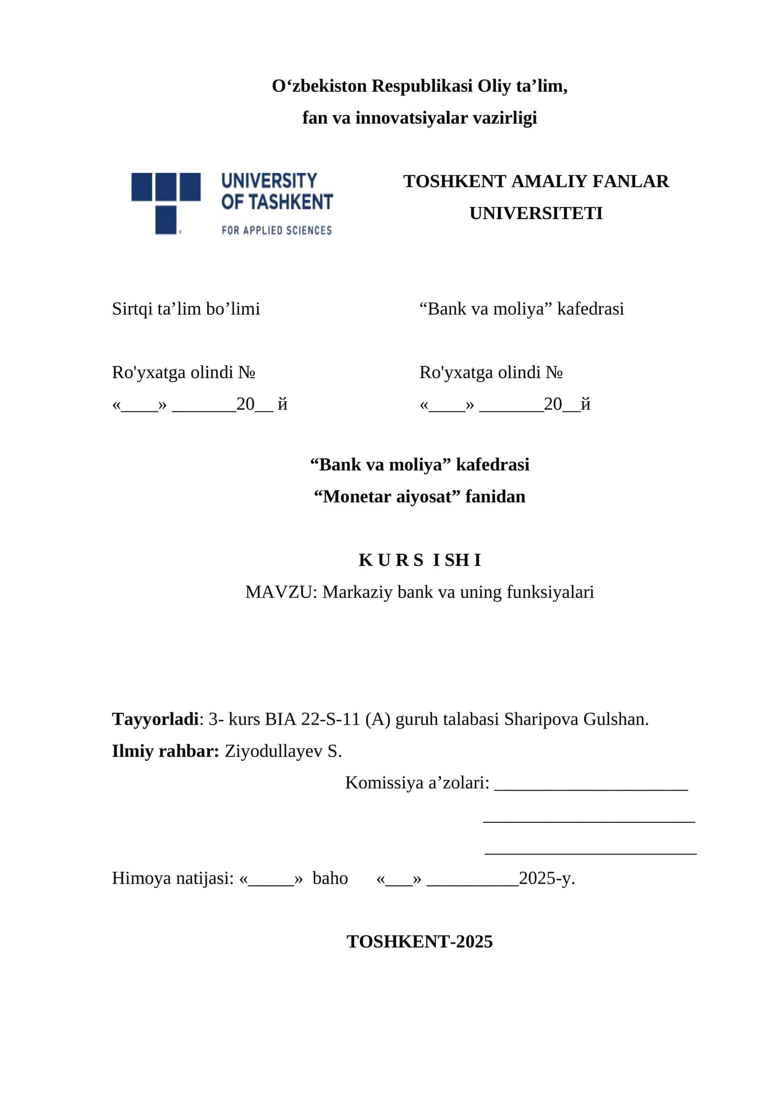 Markaziy bank va uning funksiyalari 1
