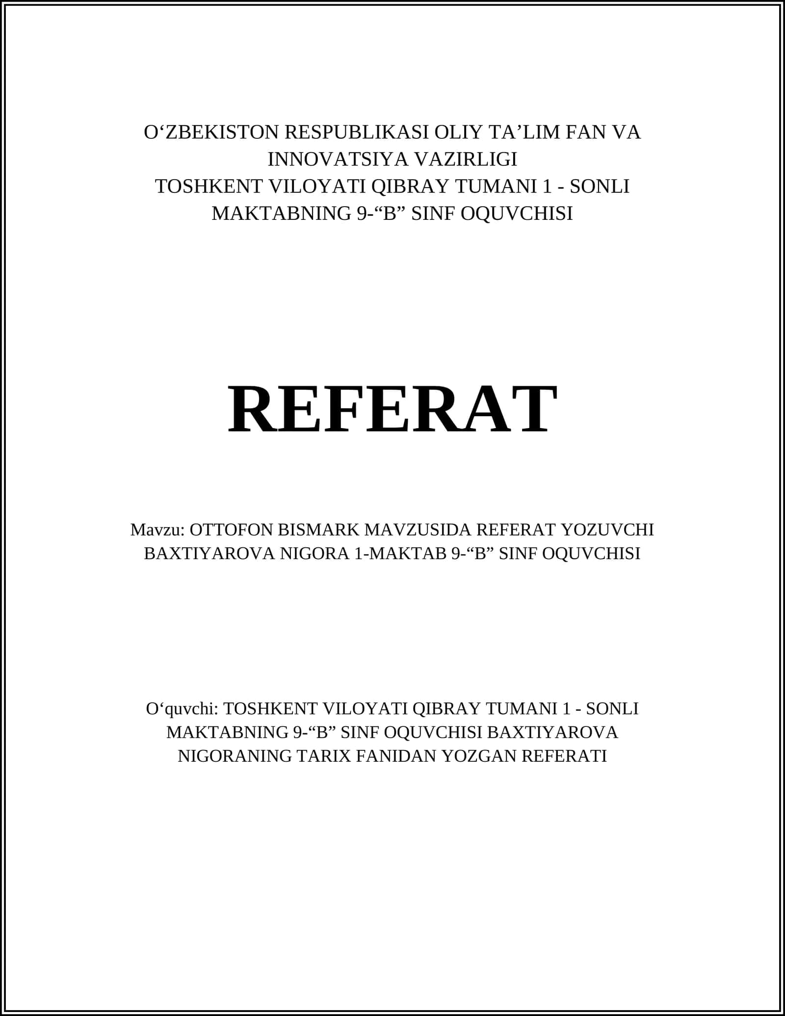 OTTOFON BISMARK MAVZUSIDA REFERAT 1