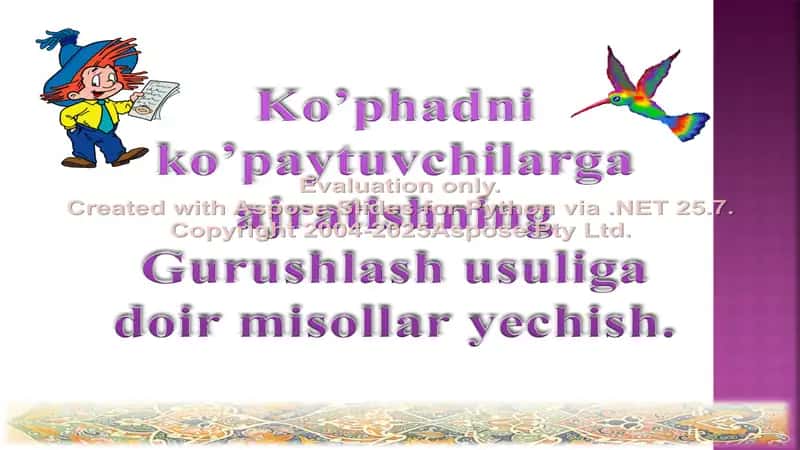 Ko’phadni ko’paytuvchilarga ajratishning Gurushlash usuliga doir misollar yechish 1