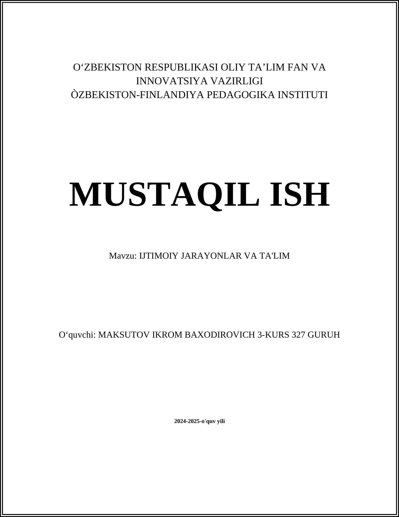 MUSTAQIL ISH 1