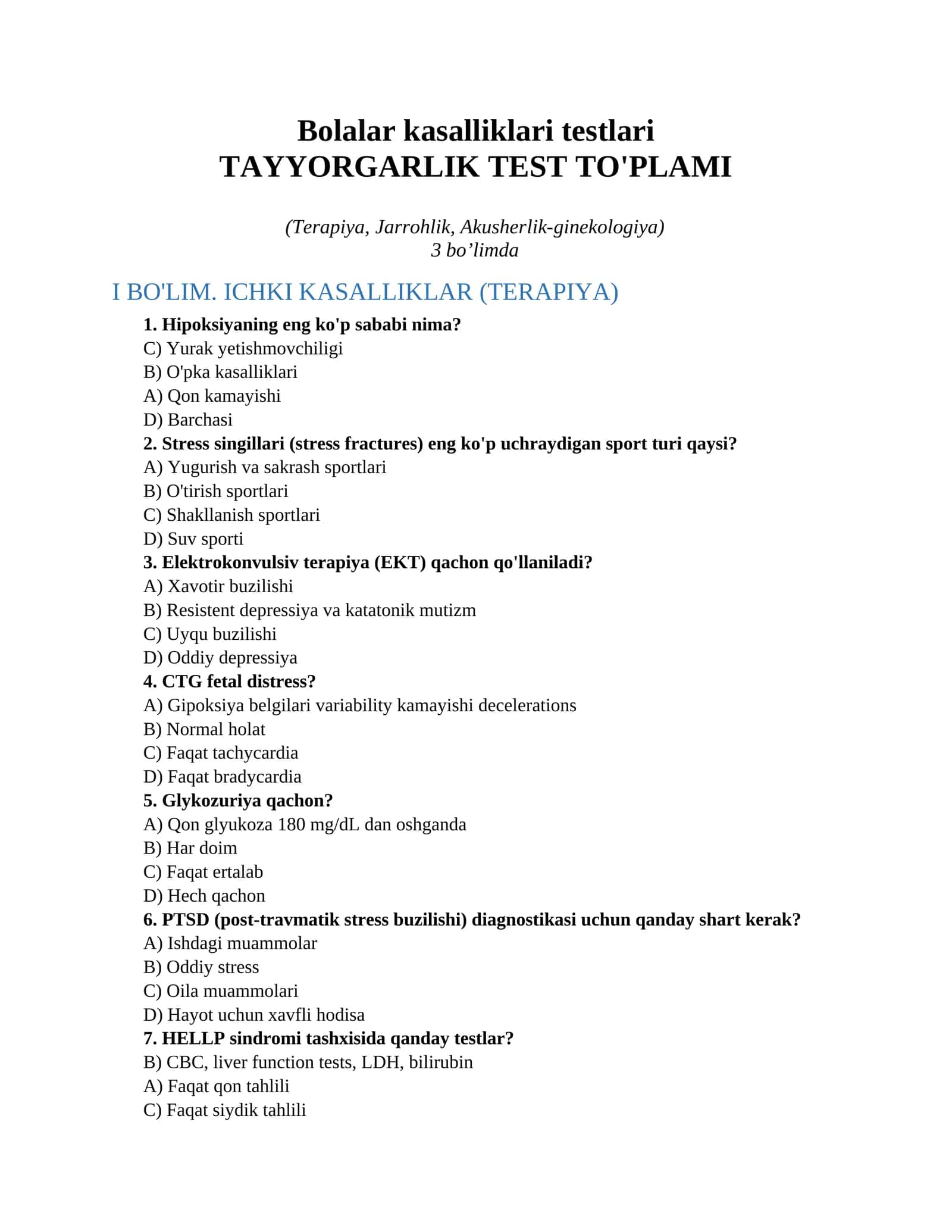Bolalar kasalliklari testlari 1