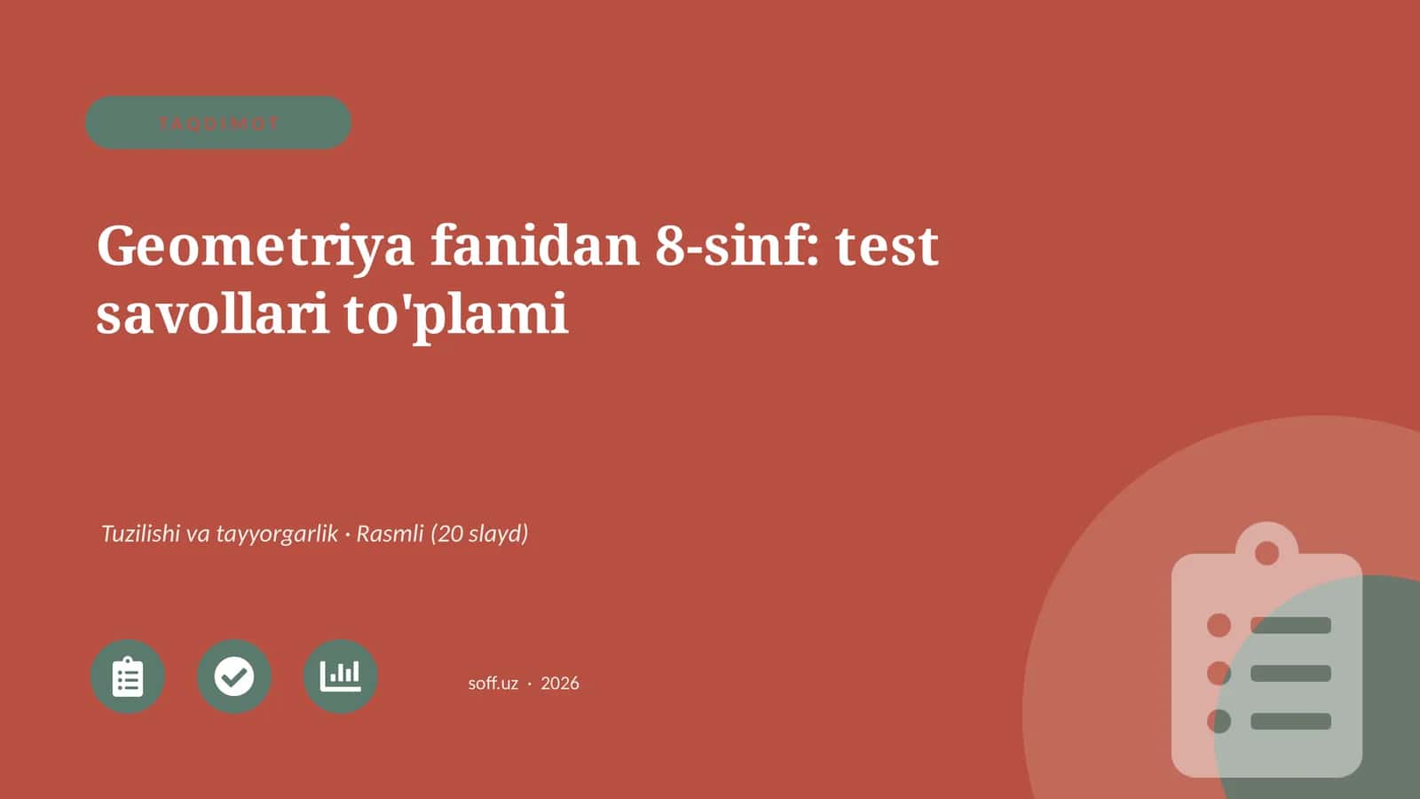 Geometriya fanidan 8-sinf: test savollari to'plami 1