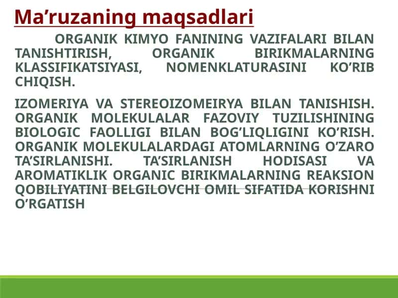ORGANIK KIMYO FANINING VAZIFALARI 1
