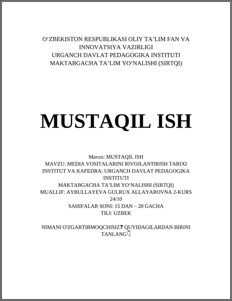 MEDIA VOSITALARINI RIVOJLANTIRISH TARIXI 1