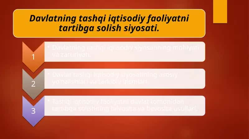 Davlatning tashqi iqtisodiy faoliyatni tartibga solish siyosati. 1
