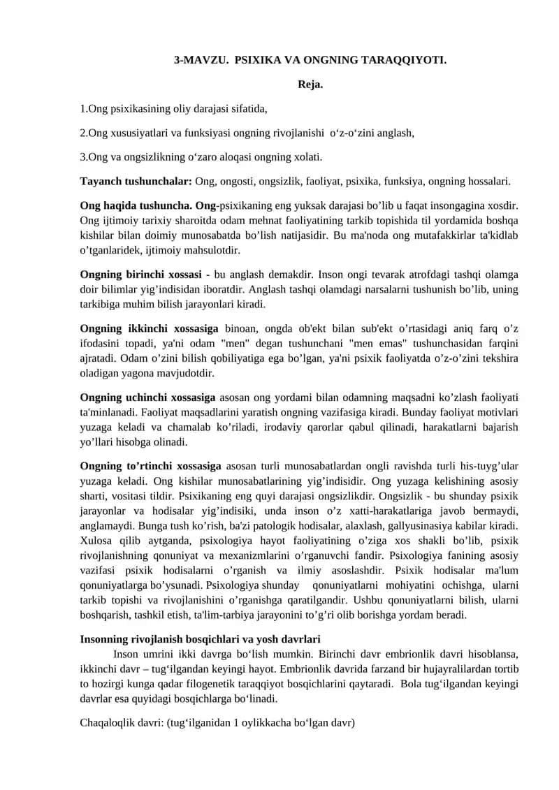 PSIXIKA VA ONGNING TARAQQIYOTI. 1