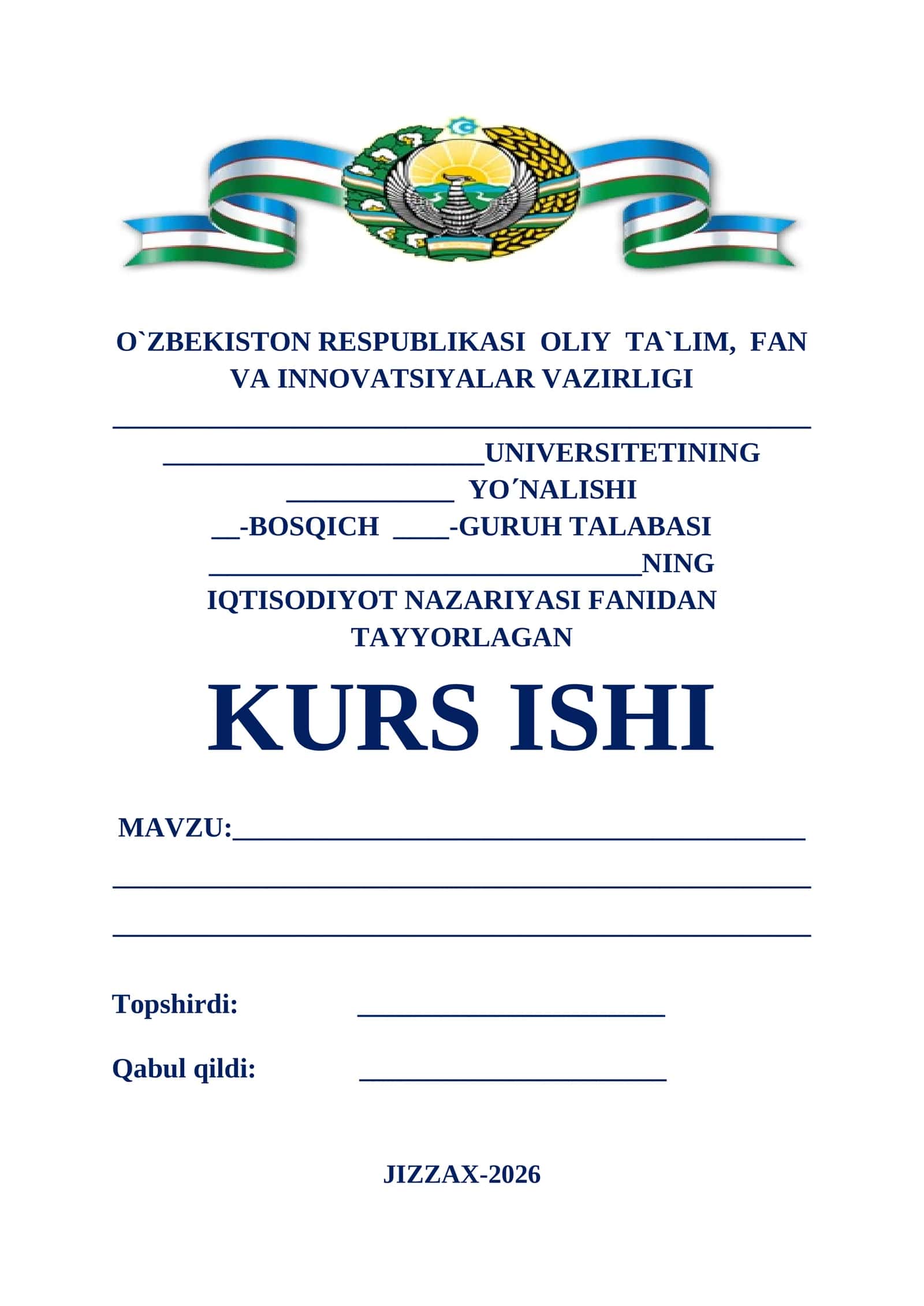 IQTISODIYOT NAZARIYASI FANIDAN TAYYORLAGAN KURS ISHI 1