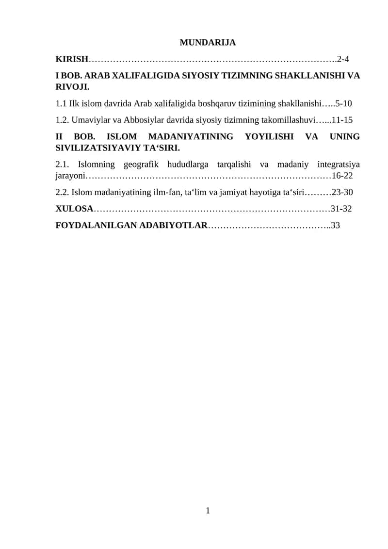 ARAB XALIFALIGIDA SIYOSIY TIZIMNING SHAKLLANISHI VA RIVOJI 1