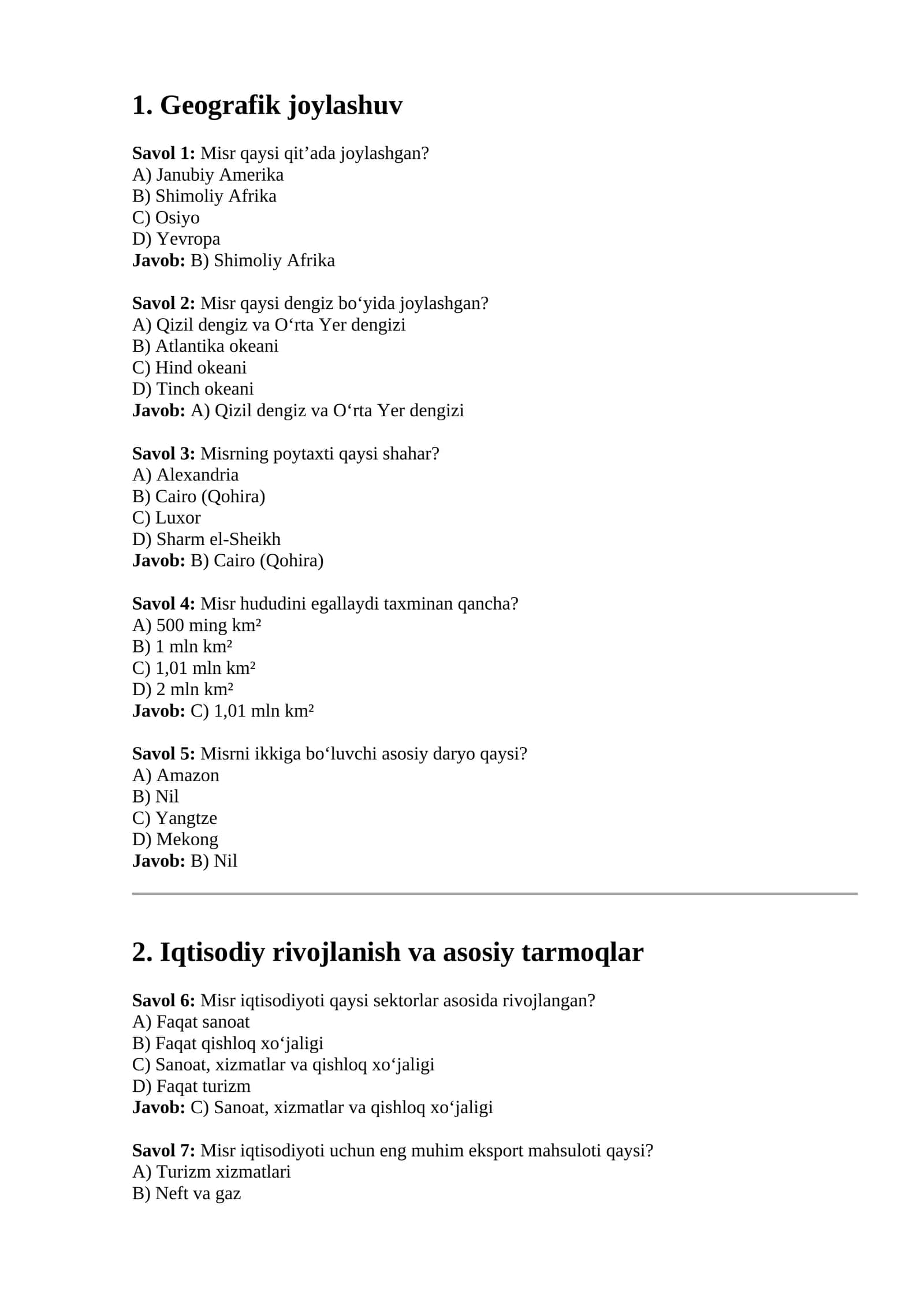Geografik joylashuv misol-masalalar 1