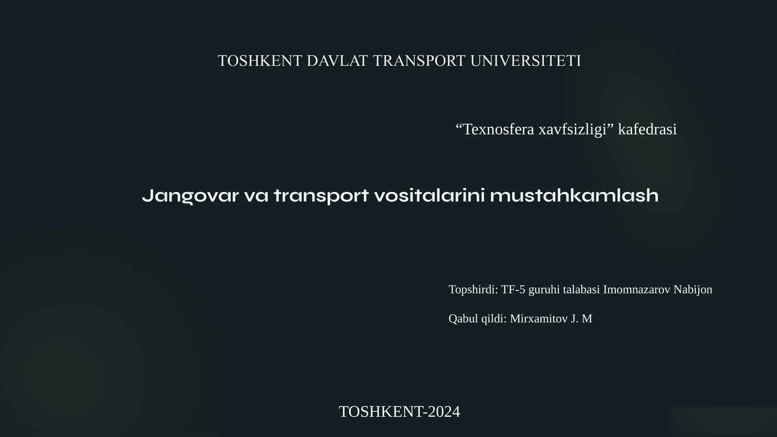 Jangovar va transport vositalarini mustahkamlash 1
