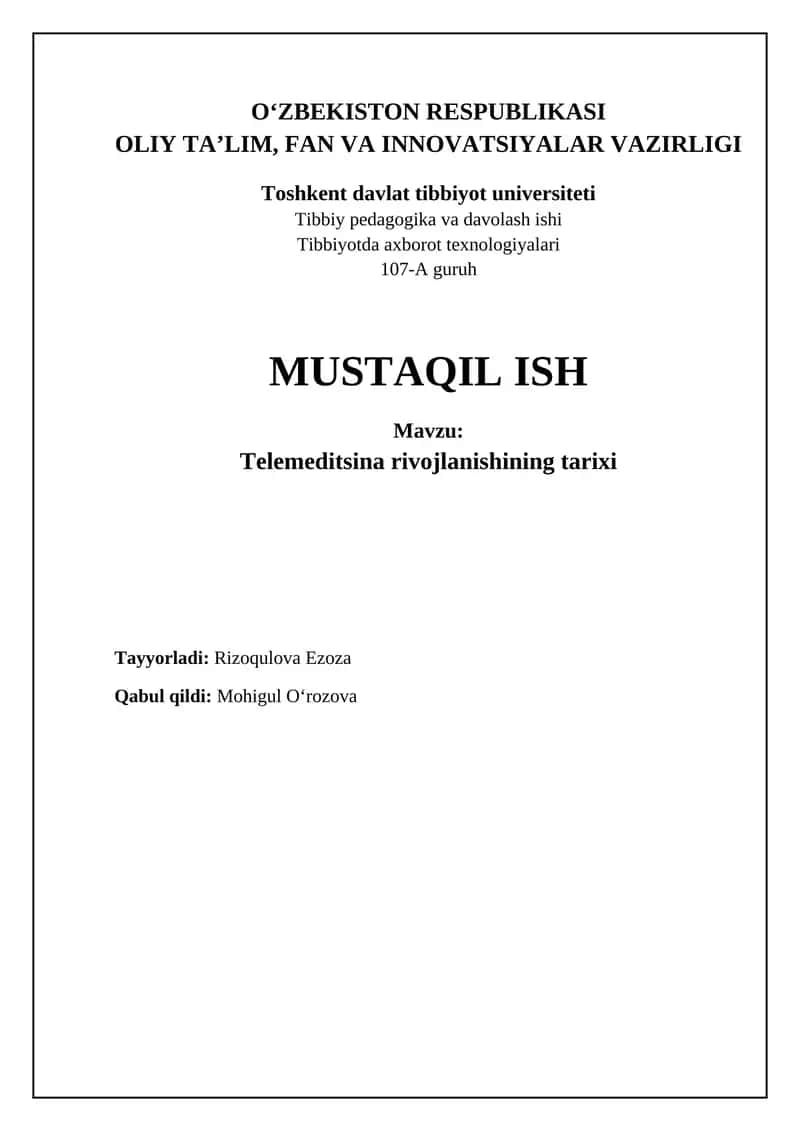Telemeditsina rivojlanishi 1
