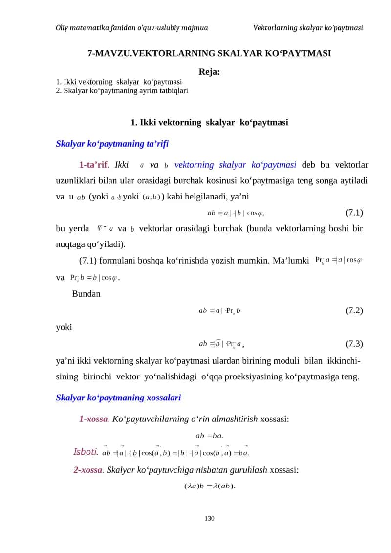 Vektorlarning skalyar ko‘paytmasi 1