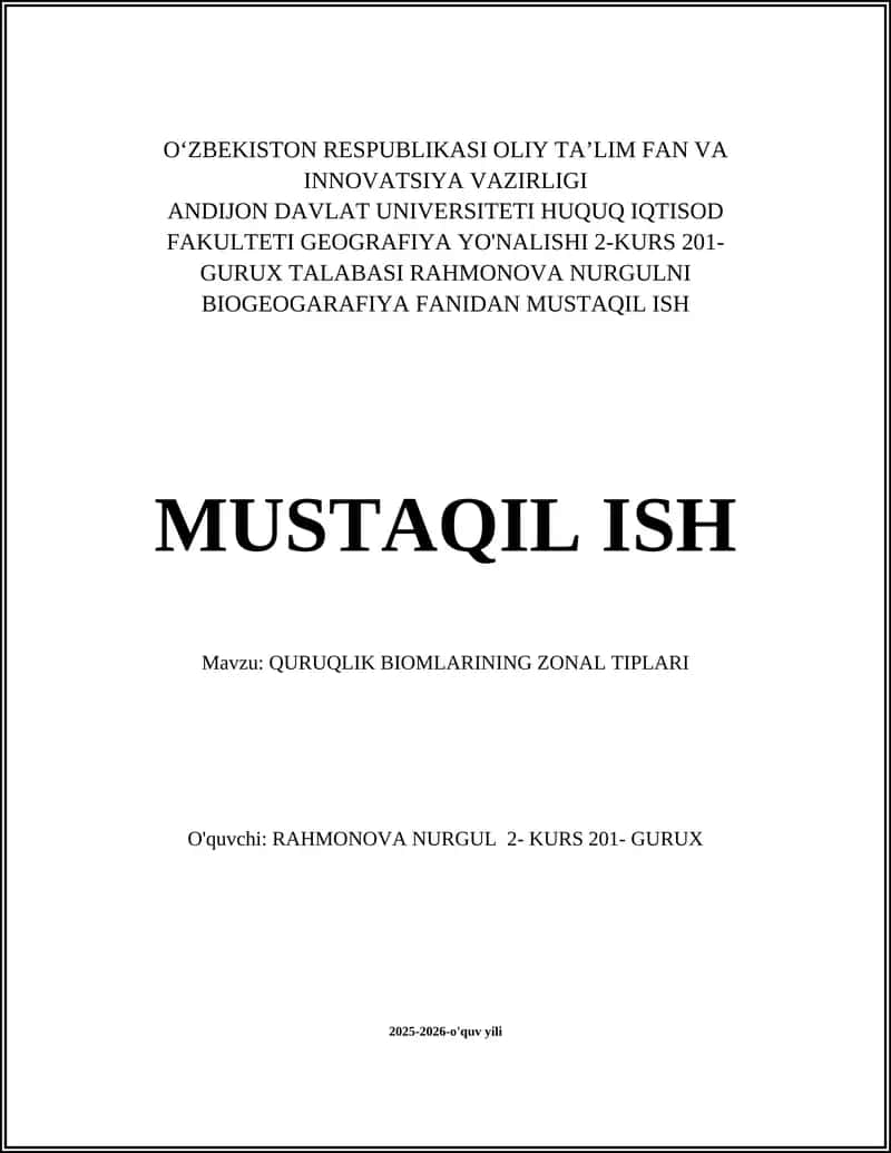 QURUQLIK BIOMLARINING ZONAL TIPLARI 1