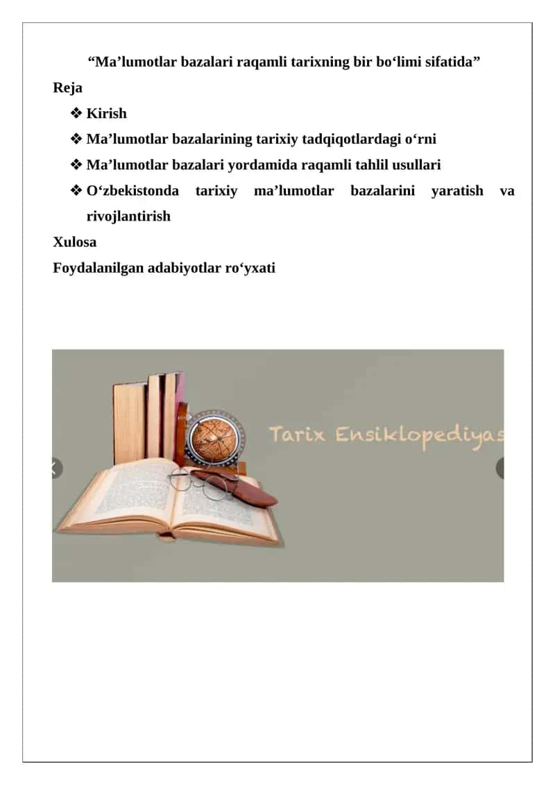 Ma’lumotlar Bazalari va Raqamli Tarix 1