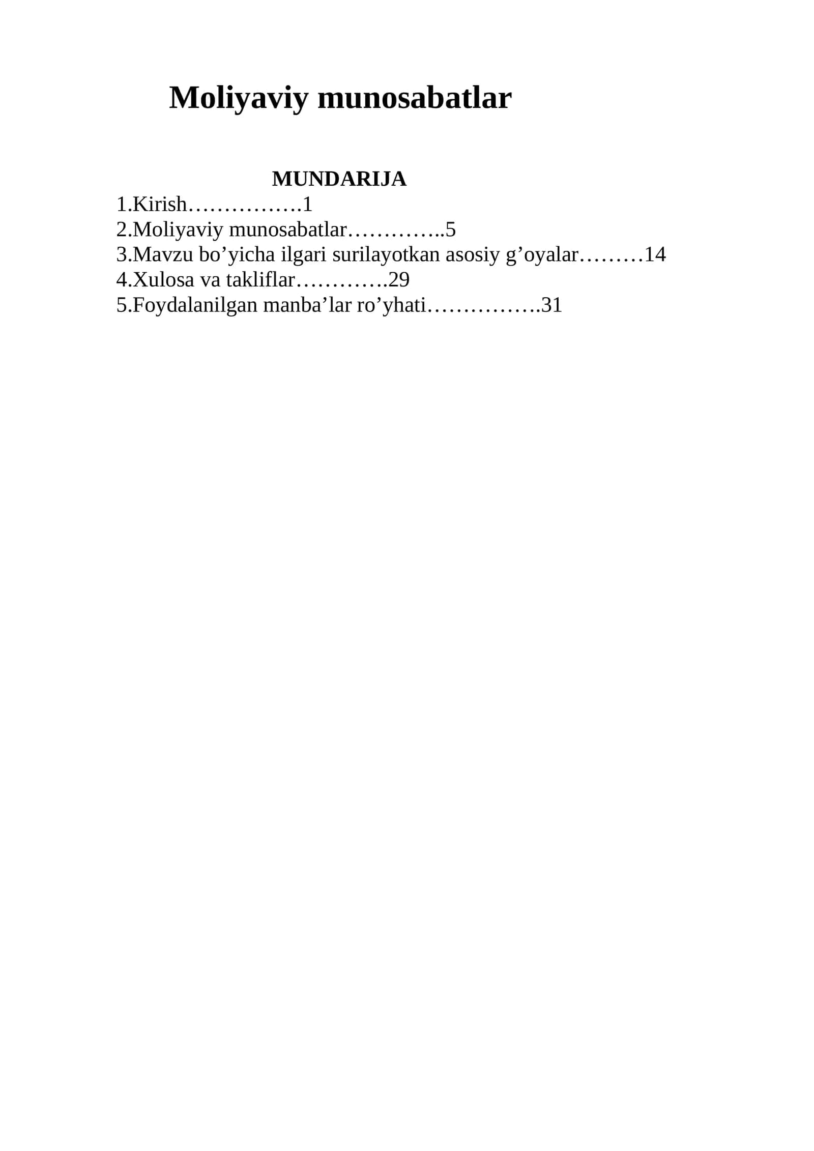 Moliyaviy munosabatlar 1