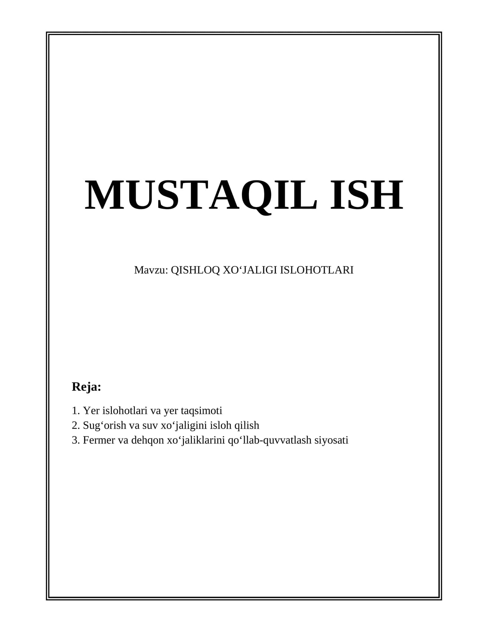QISHLOQ XOʻJALIGI ISLOHOTLARI 1