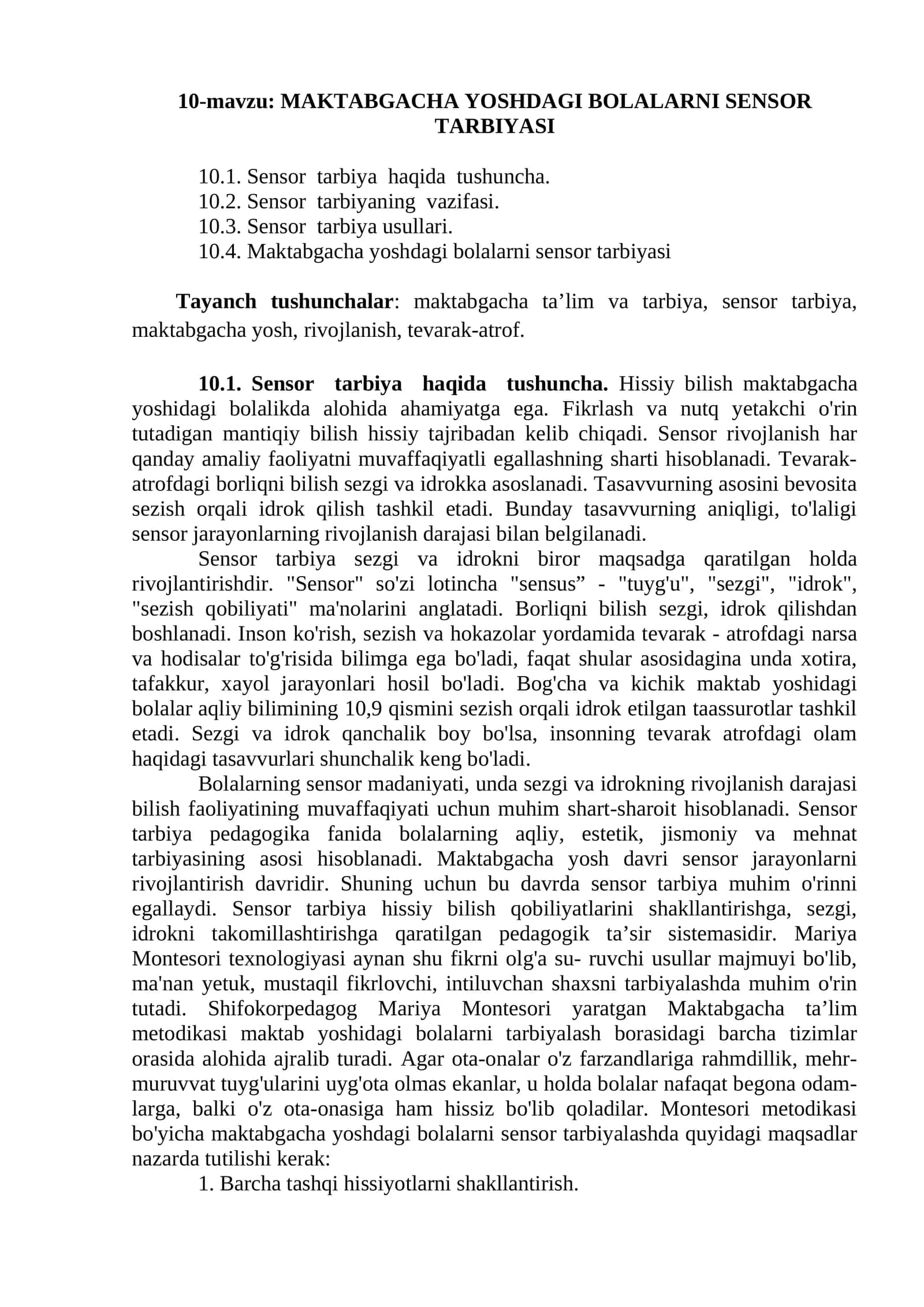 MAKTABGACHA YOSHDAGI BOLALARNI SENSOR TARBIYASI 1