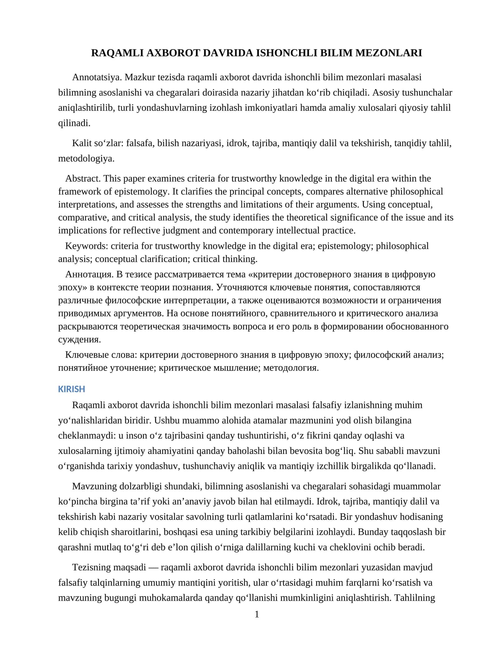 RAQAMLI AXBOROT DAVRIDA ISHONCHLI BILIM MEZONLARI 1