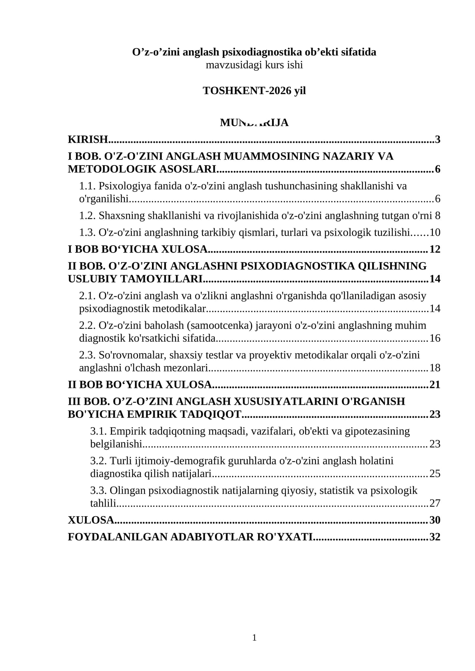 O’z-o’zini anglash psixodiagnostika ob’ekti sifatida 1