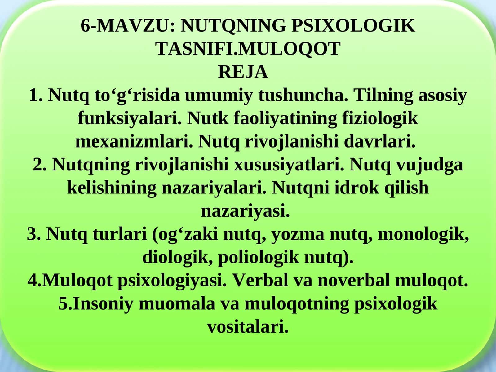 Nutqning Psixologik Tasnifi va Muloqot 1