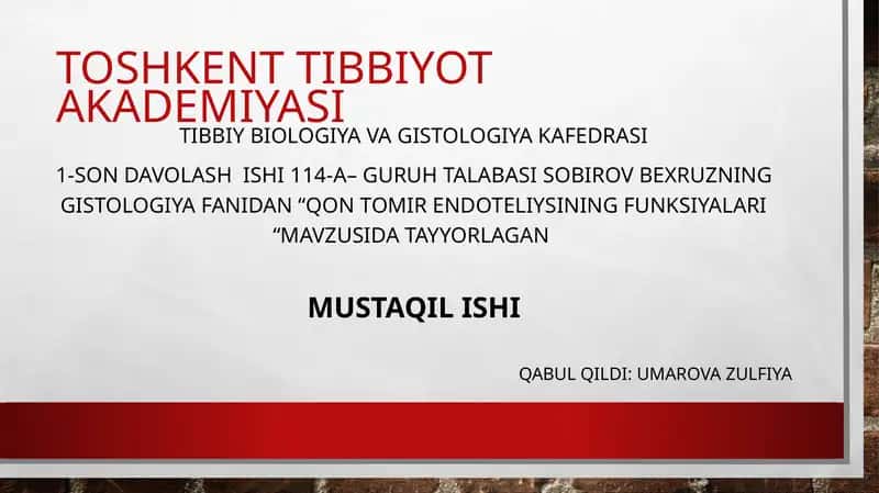 Qon tomir endoteliysining funksiyalari 1