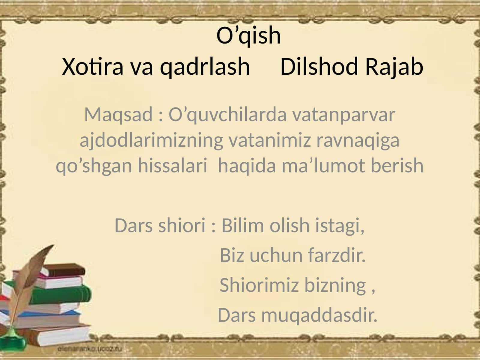 O’tilgan mavzu “Bo’limyuzasidan takrorlash” 1