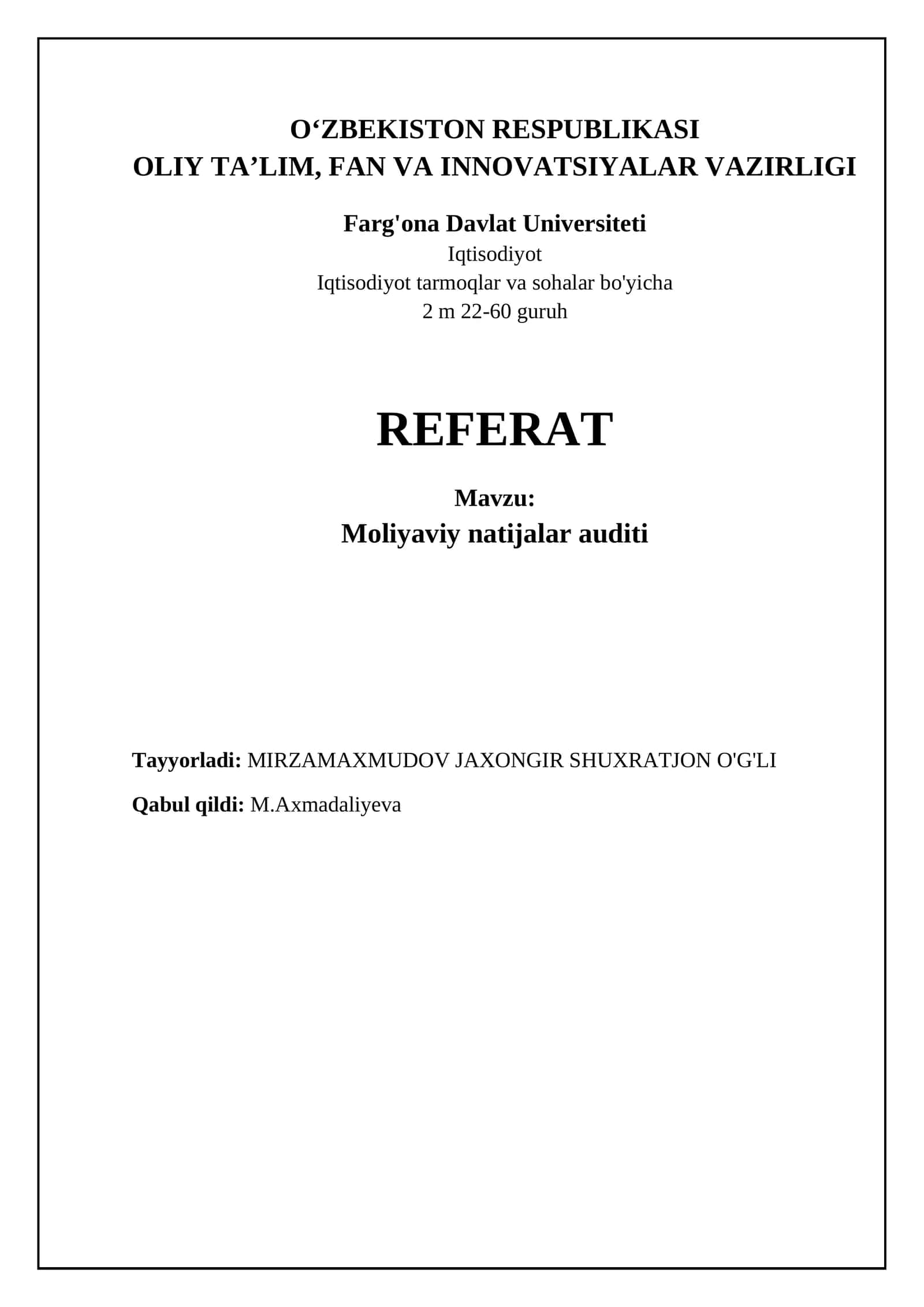 Moliyaviy natijalar auditi 1