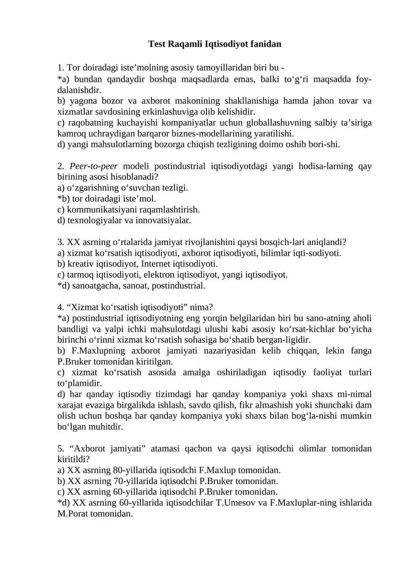 Raqamli Iqtisodiyot fanidan 1