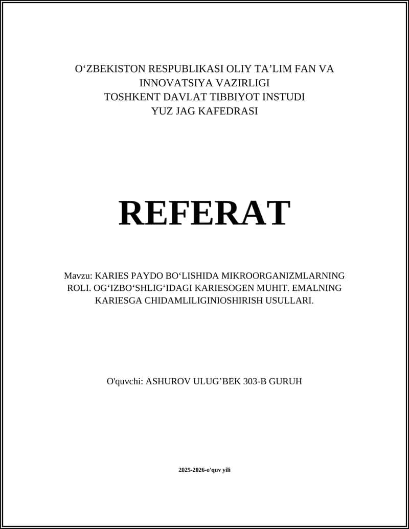 Karies patogenezida mikroorganizmlarning rol 1