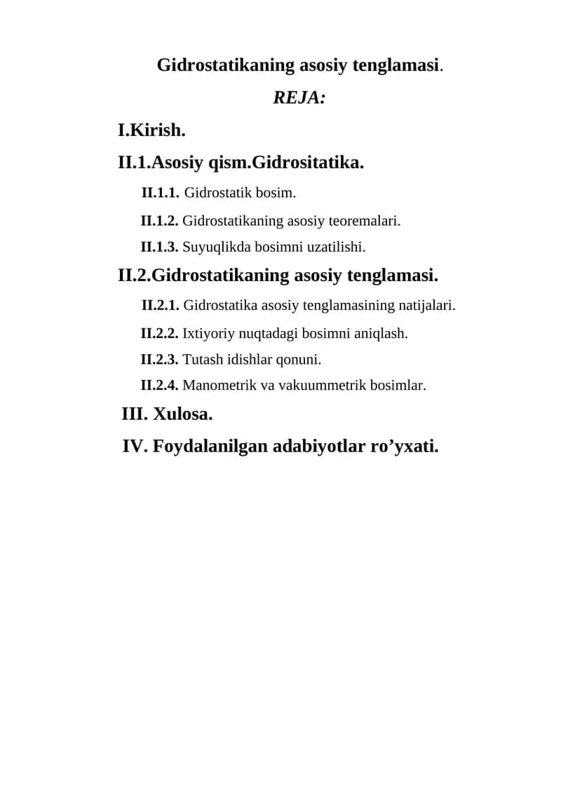 Gidrostatikaning asosiy tenglamasi 1