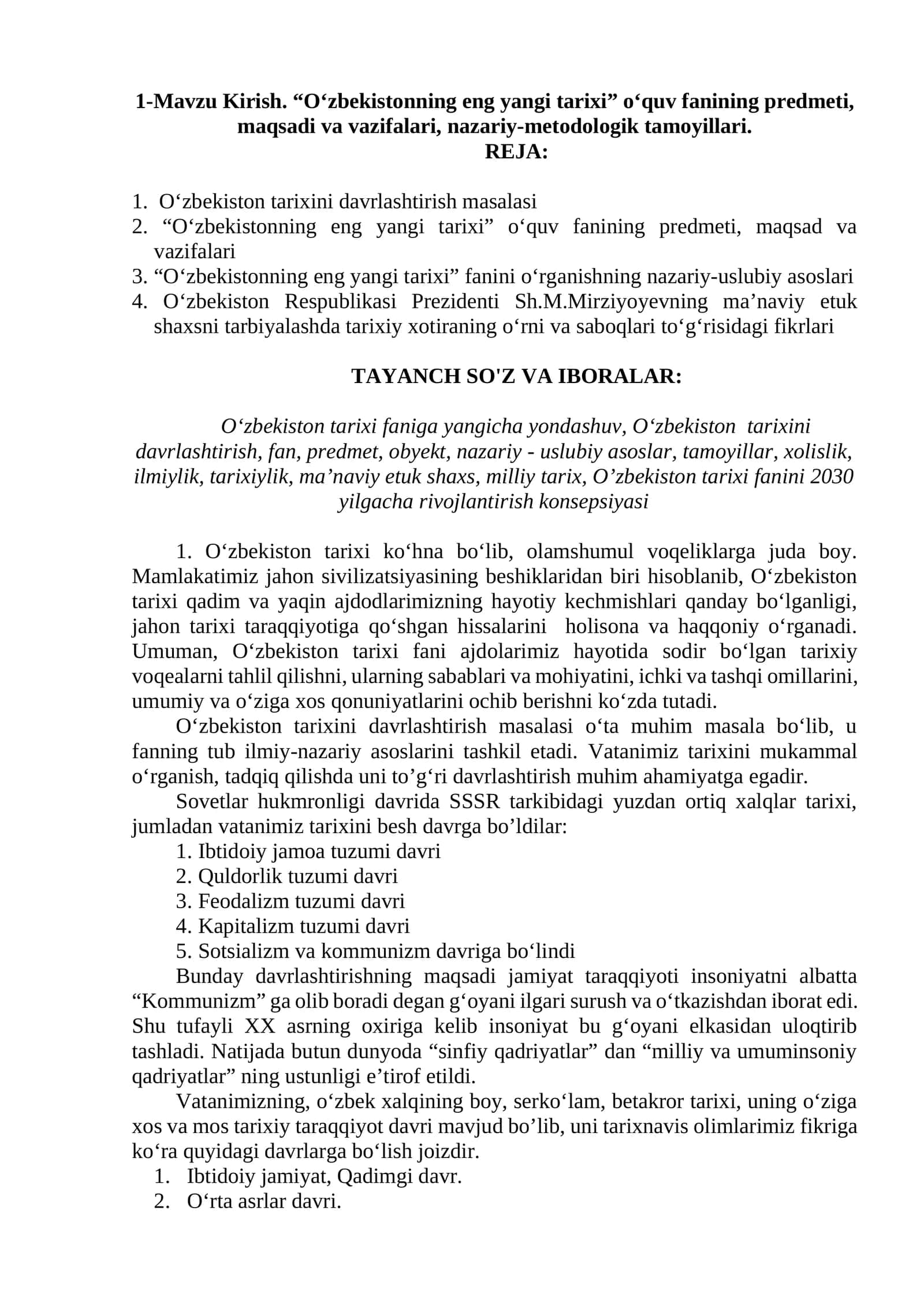 O‘zbekistonning eng yangi tarixi 1