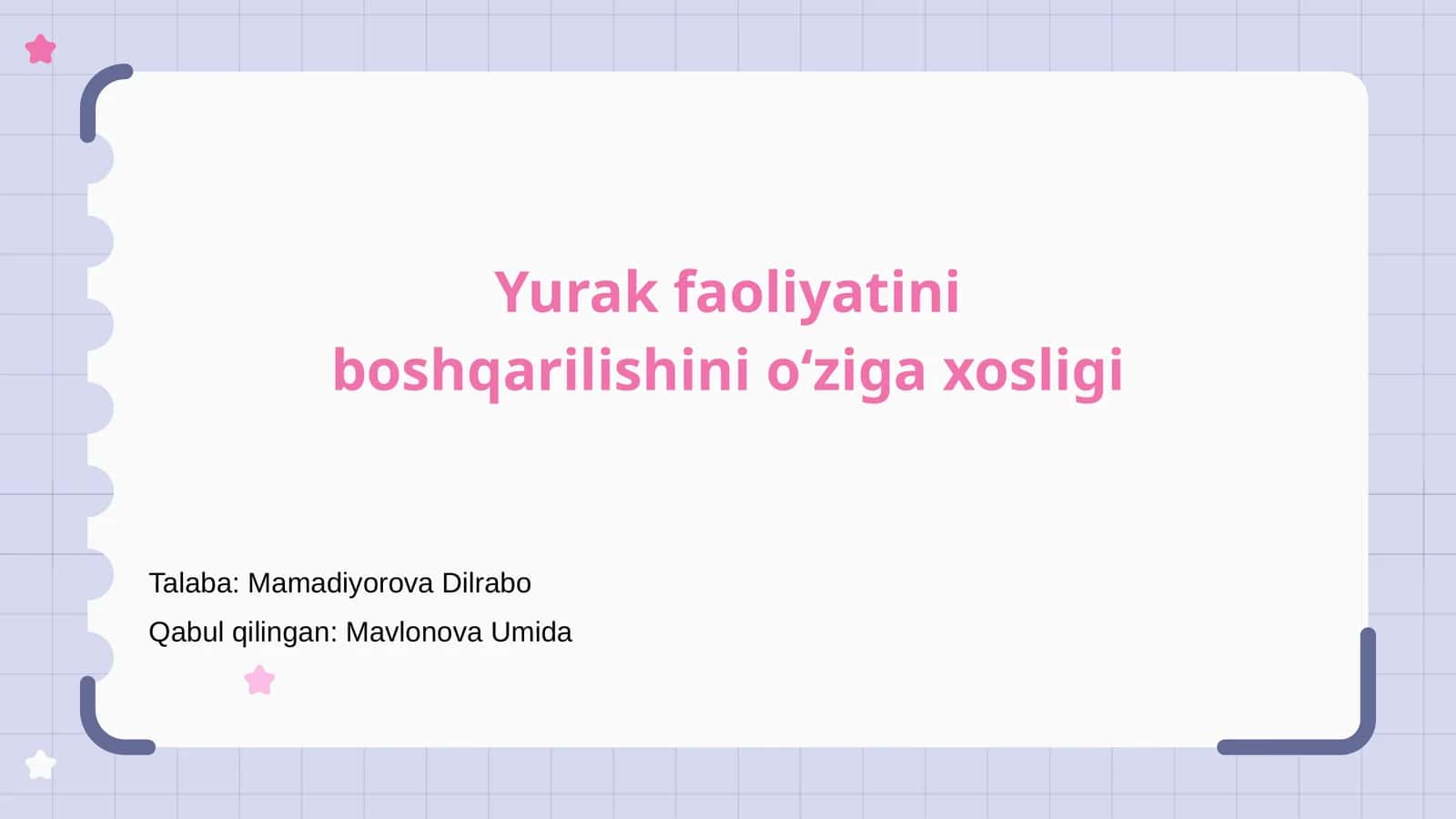 Yurak faoliyatini boshqarilishini oʻziga xosligi 1