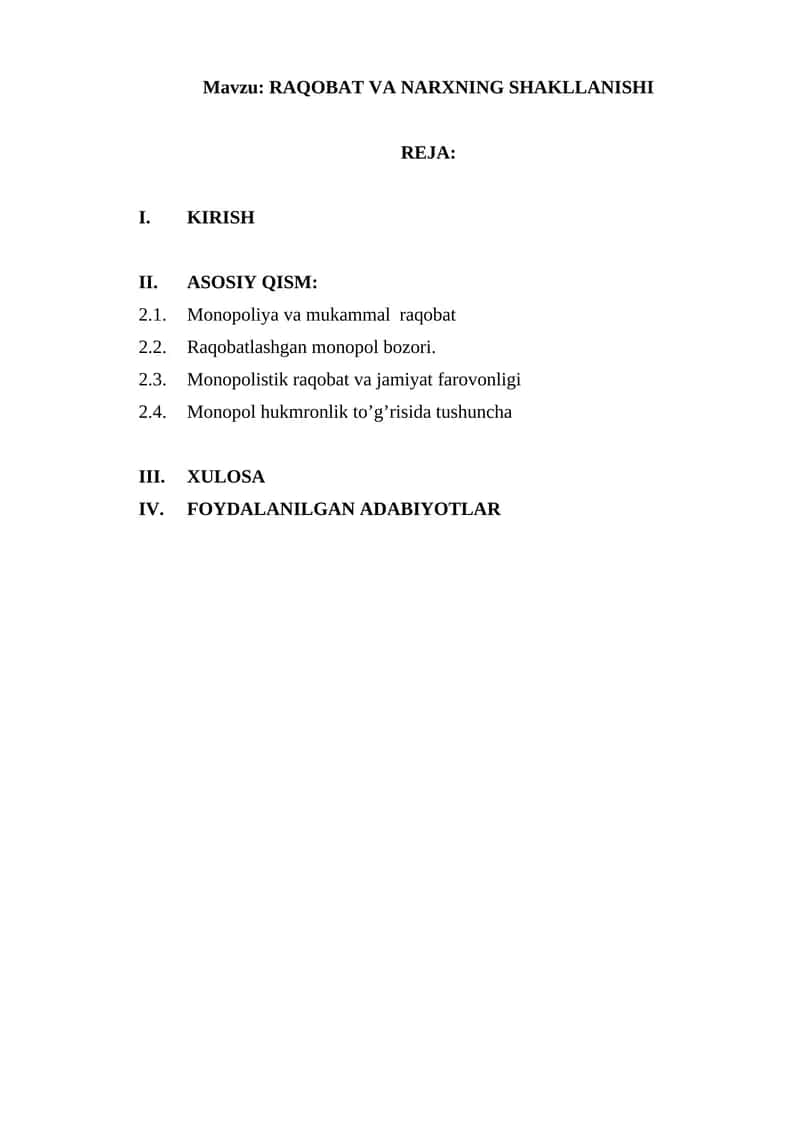 Monopoliya va Raqobat 1
