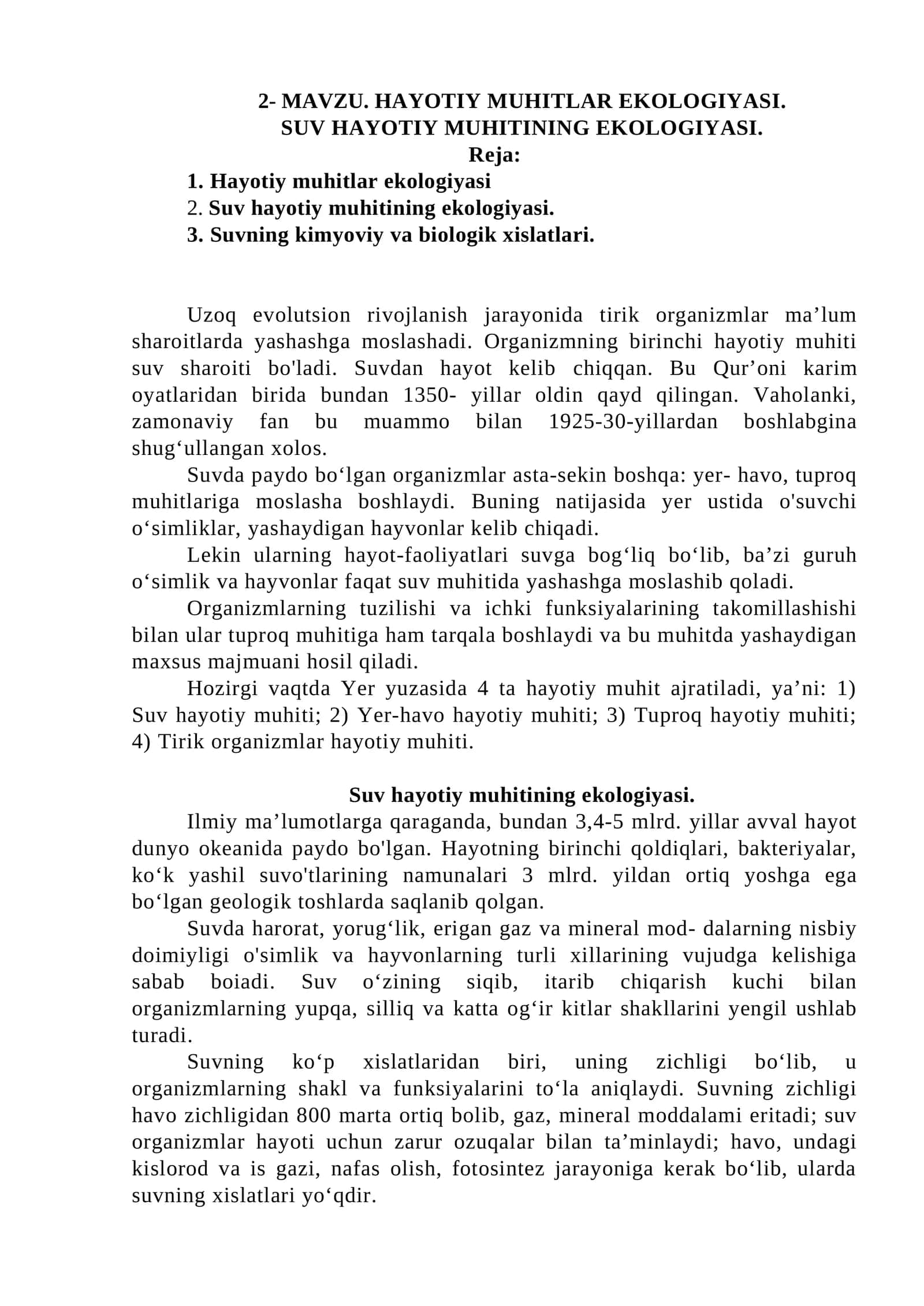 Hayotiy muhitlar ekologiyasi 1
