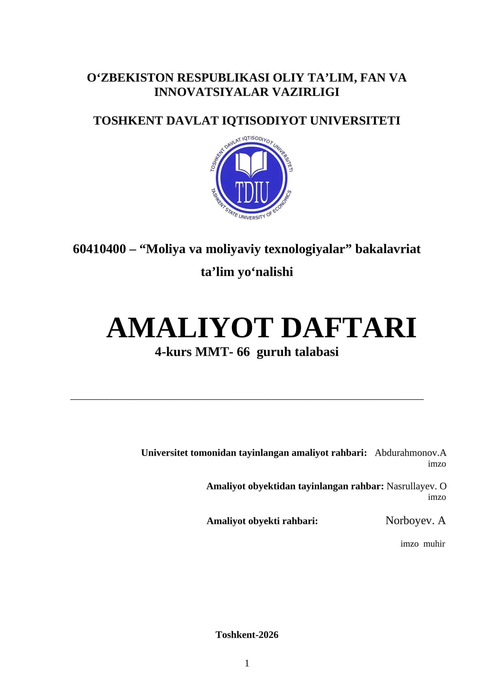 Malaka amaliyoti ishi 1