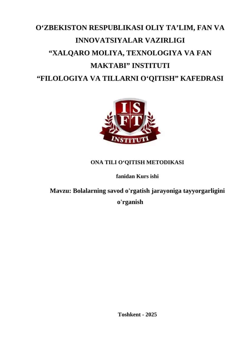 Bolalarning savod o'rgatish jarayoniga tayyorgarligini o'rganish 1