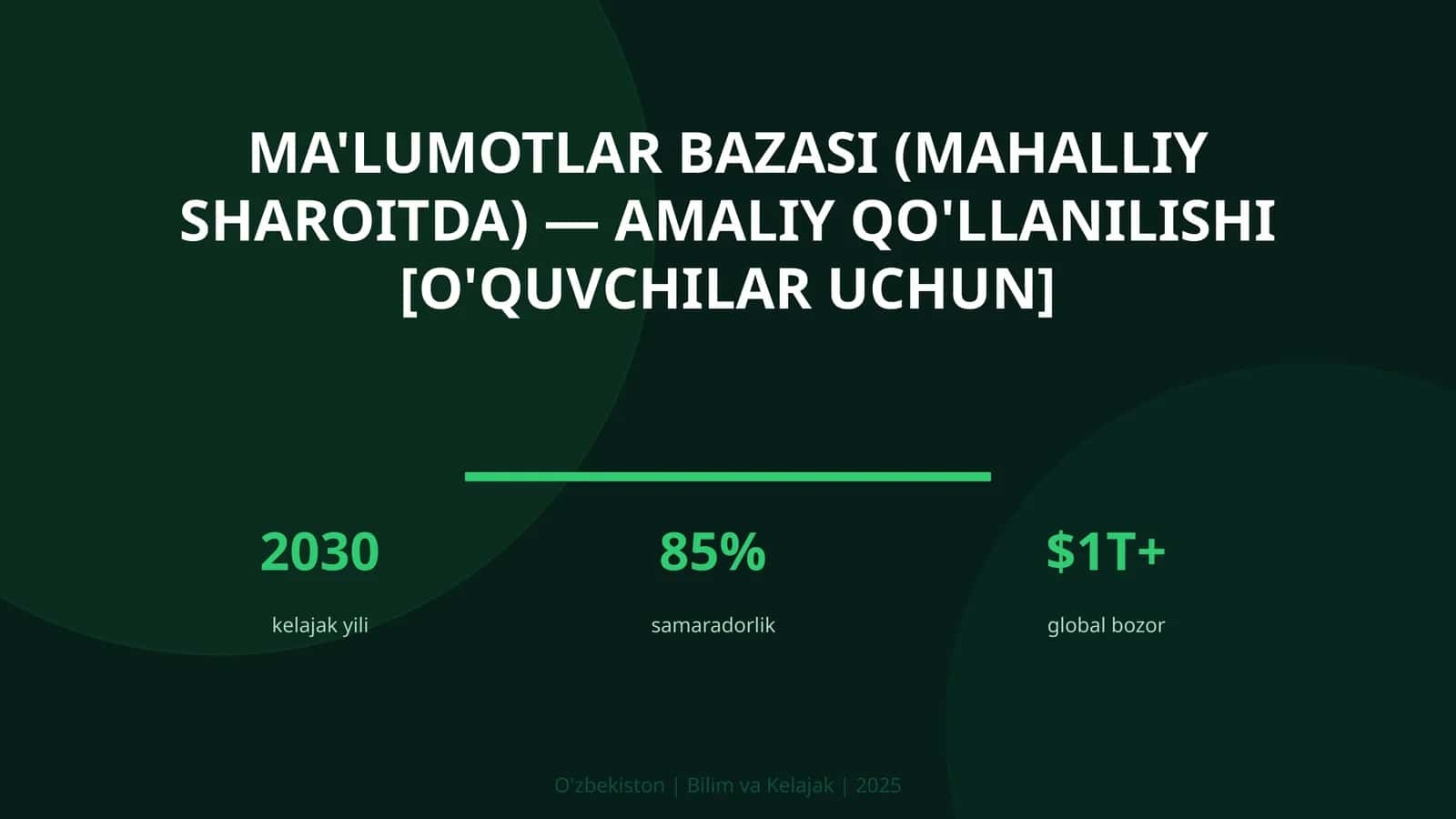 Ma'lumotlar bazasi (mahalliy sharoitda) — amaliy qo'llanilishi [o'quvchilar uchun] 1