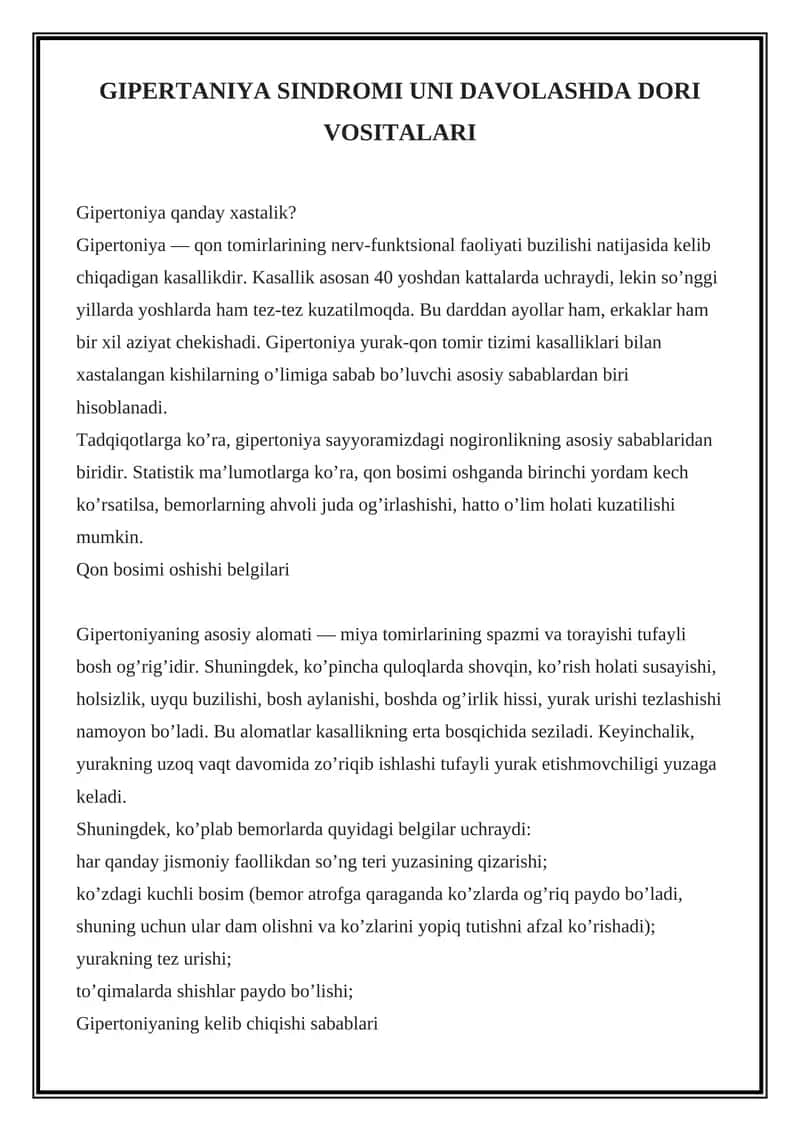 Gipertoniya Sindromi Uni Davolashda Dori Vositalari 1