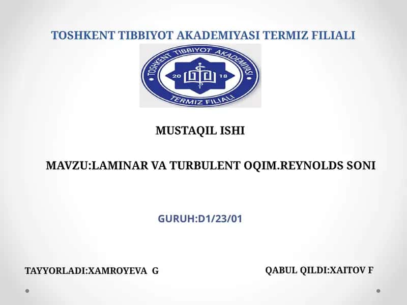 Laminar va turbulent oqim. Reynolds soni 1
