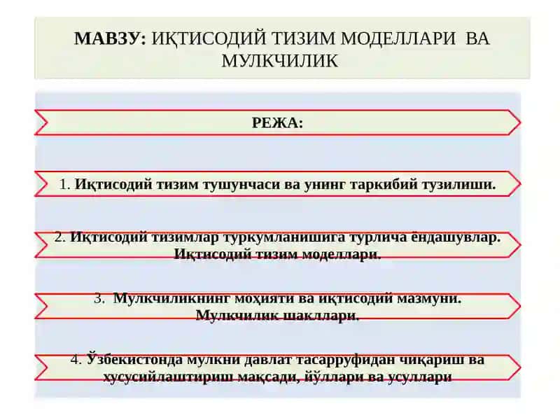 Иқтисодийтизиммоделлари ва Мулкчилик