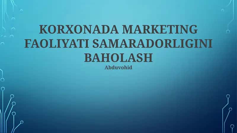 Marketing Faoliyati Samaradorligini Baholash 1